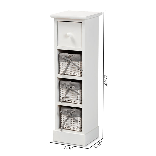 4 Tier 1 Drawer Storage Unit Grey Fabric and White Finished Wood with Baskets