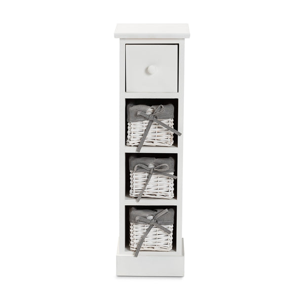 4 Tier 1 Drawer Storage Unit Grey Fabric and White Finished Wood with Baskets