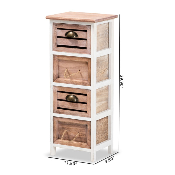 Modern and Contemporary Two-Tone White and Oak Brown Finished Wood 4-Drawer Storage Unit