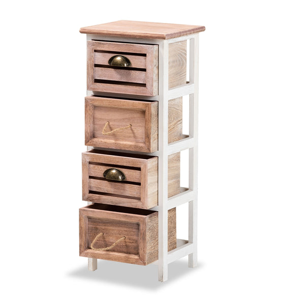 Modern and Contemporary Two-Tone White and Oak Brown Finished Wood 4-Drawer Storage Unit