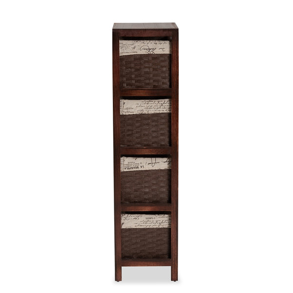 Modern French Inspired Walnut Brown Finished Wood 4-Basket Storage Unit