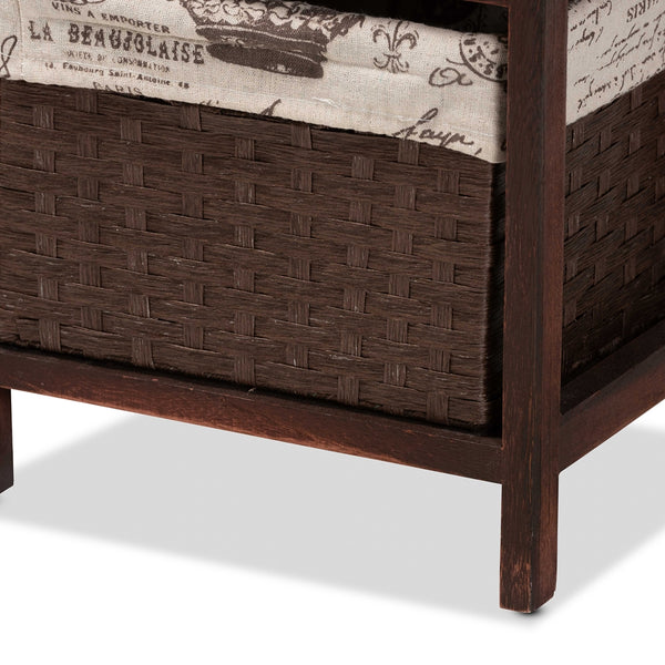 Modern French Inspired Walnut Brown Finished Wood 4-Basket Storage Unit