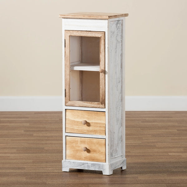 Classic and Traditional Two-Tone Oak Brown and White Finished Wood 2-Drawer Storage Cabinet