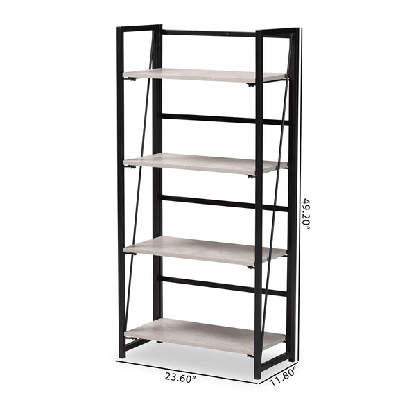 4-Tier Display Shelf Modern Industrial Light Grey Finished Wood and Black Metal