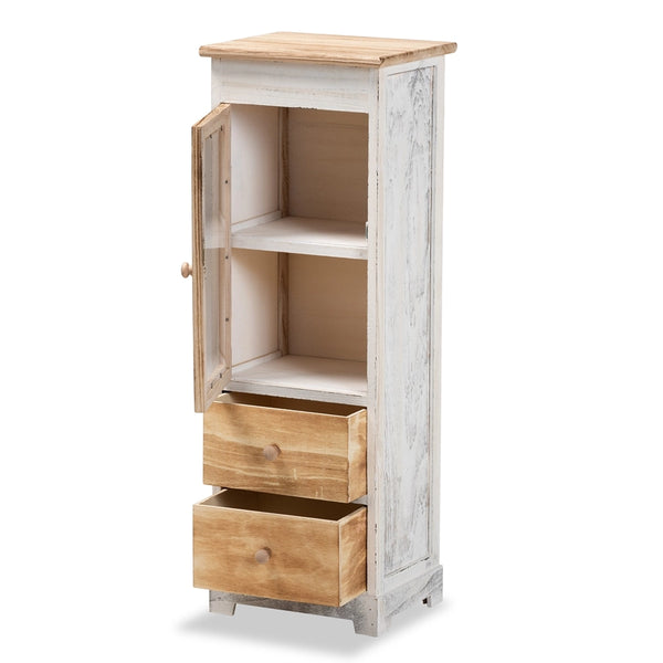 Classic and Traditional Two-Tone Oak Brown and White Finished Wood 2-Drawer Storage Cabinet