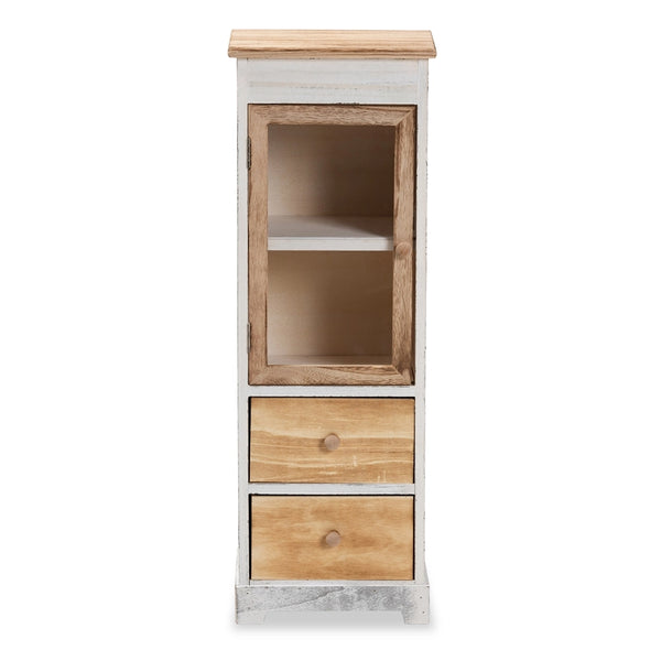 Classic and Traditional Two-Tone Oak Brown and White Finished Wood 2-Drawer Storage Cabinet