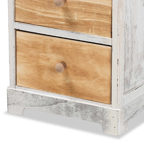 Classic and Traditional Two-Tone Oak Brown and White Finished Wood 2-Drawer Storage Cabinet