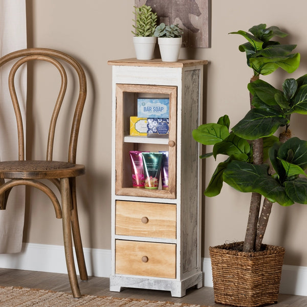 Classic and Traditional Two-Tone Oak Brown and White Finished Wood 2-Drawer Storage Cabinet