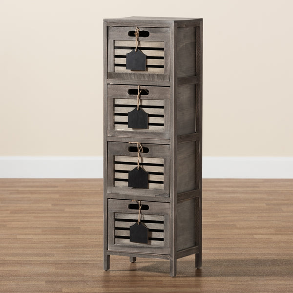 Modern and Contemporary Grey Finished Wood Storage Unit with Four Baskets