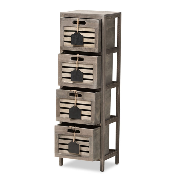 Modern and Contemporary Grey Finished Wood Storage Unit with Four Baskets