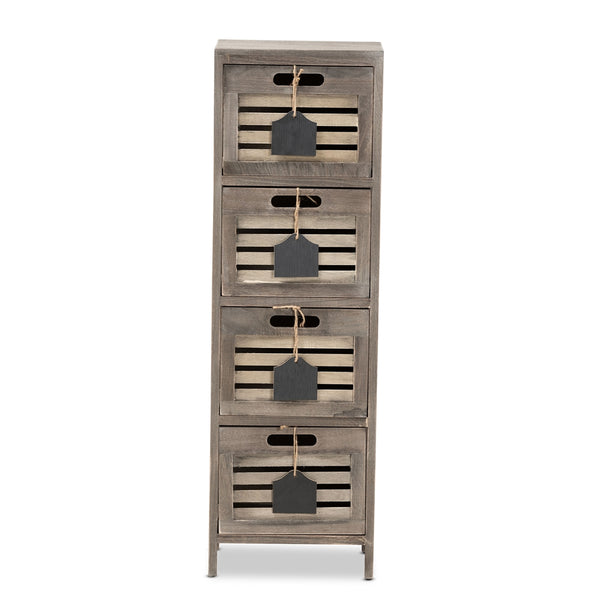 Modern and Contemporary Grey Finished Wood Storage Unit with Four Baskets