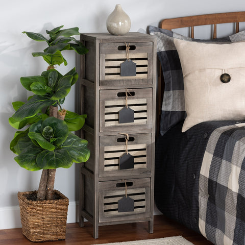 Modern and Contemporary Grey Finished Wood Storage Unit with Four Baskets