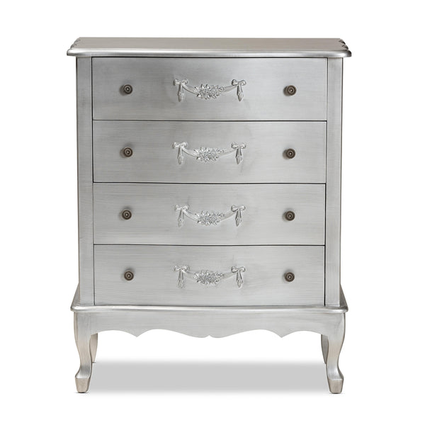 4-Drawer Traditional Silver Finished Wood Storage Cabinet