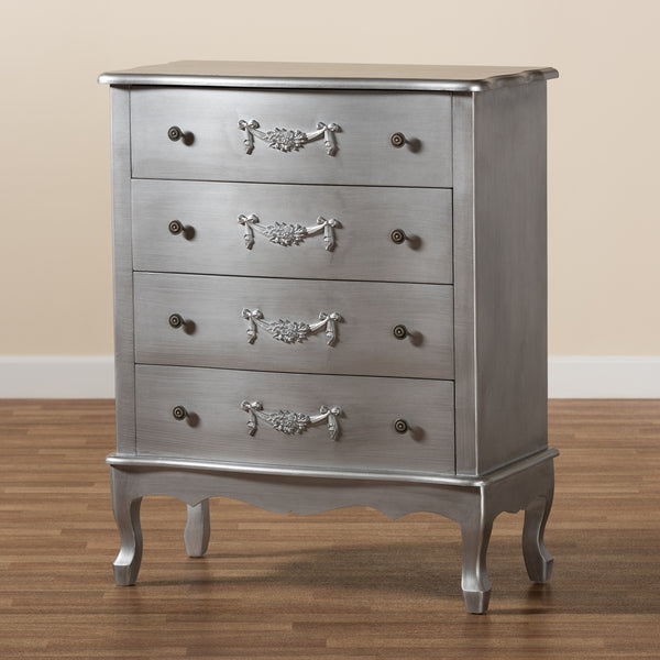 4-Drawer Traditional Silver Finished Wood Storage Cabinet