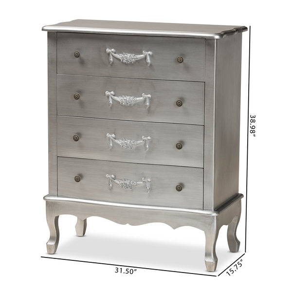 4-Drawer Traditional Silver Finished Wood Storage Cabinet