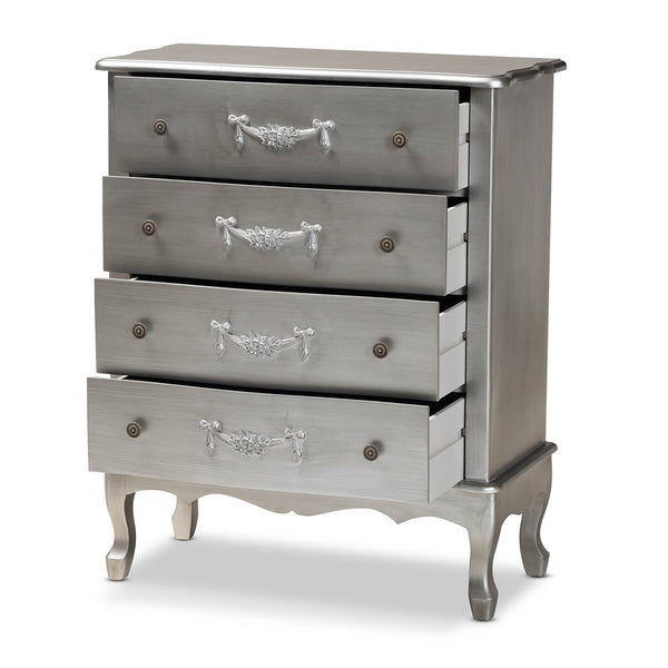 4-Drawer Traditional Silver Finished Wood Storage Cabinet