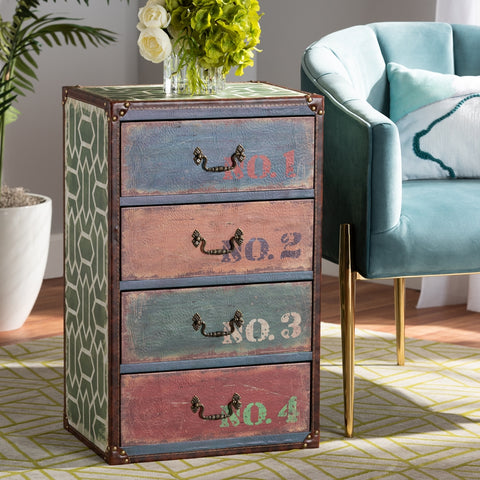 Vintage Rustic French Inspired Multicolor Finished Wood 4-Drawer Accent Storage Cabinet