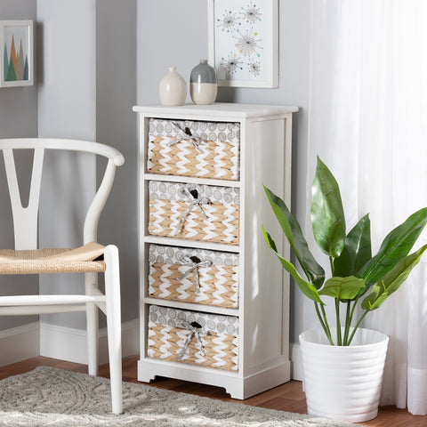 Modern Transitional White Finished Wood 4-Basket Storage Unit