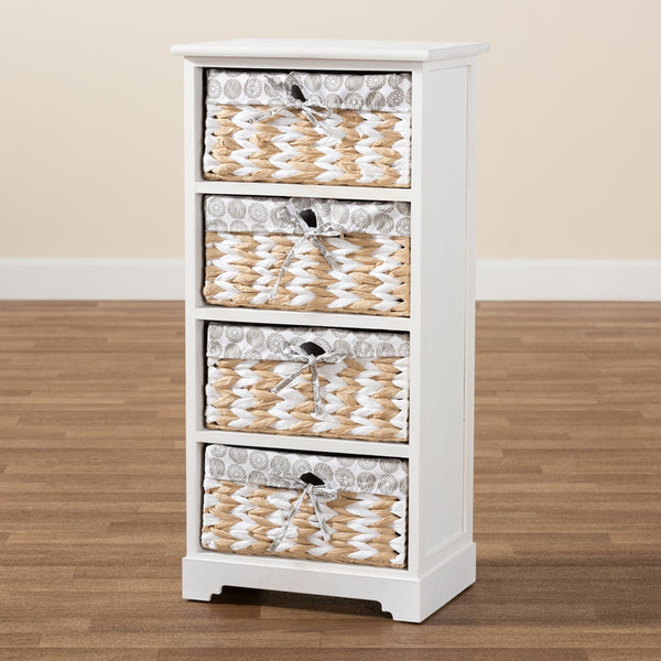 Modern Transitional White Finished Wood 4-Basket Storage Unit