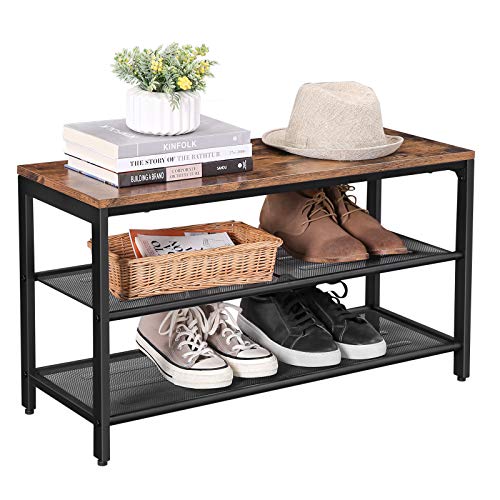 31" Shoe Bench, Shoe Rack with 2 Mesh Shelves, Shoe Storage Organizer