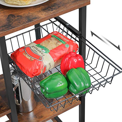 Baker’s Rack with Shelves, Kitchen Shelf with Wire Basket, 6 S-Hooks, Microwave Oven Stand, Utility Storage for Spices, Pots, and Pans