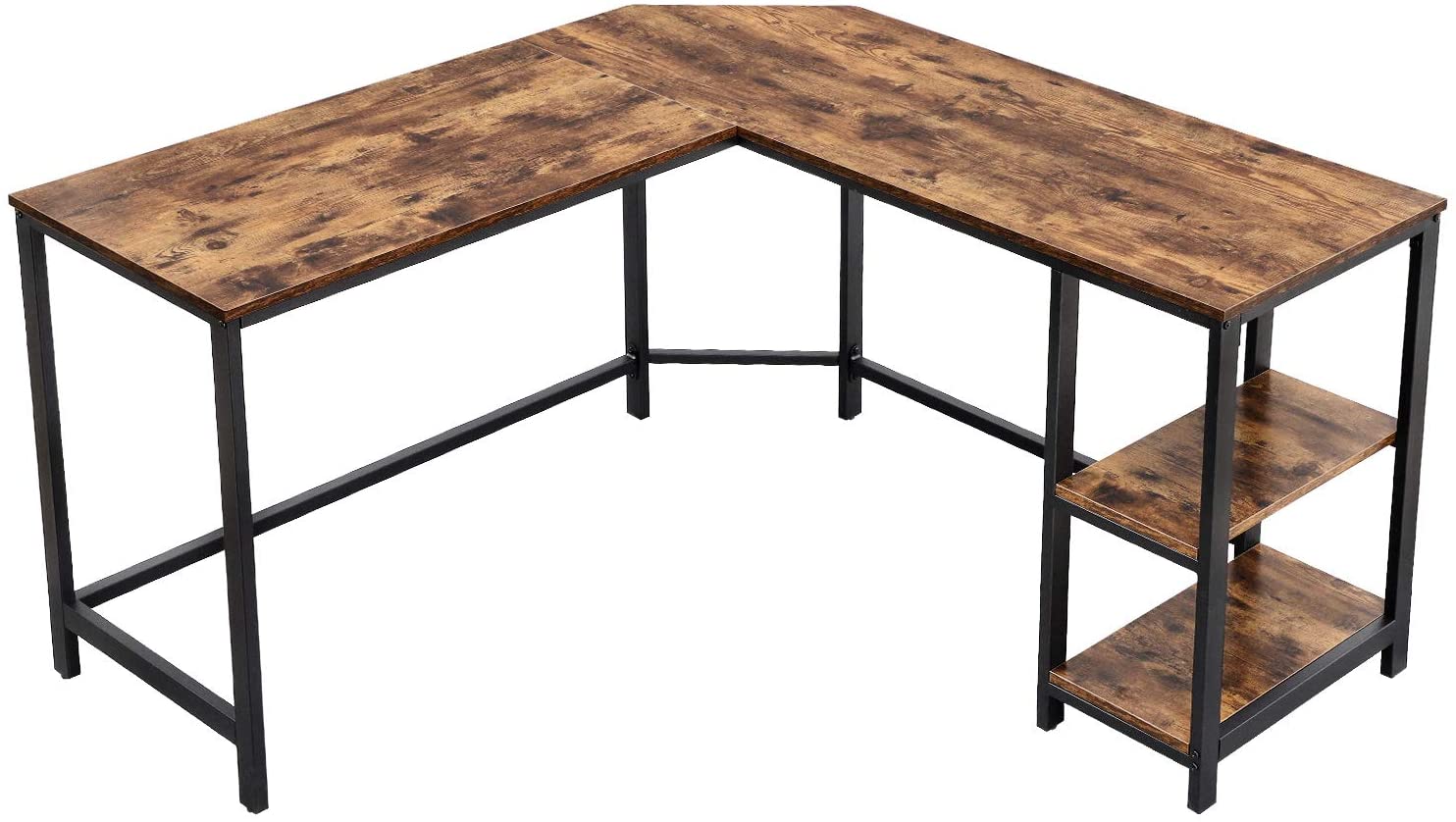 54-Inch Industrial L-Shaped Computer Desk, Corner Desk, Office Study Workstation with Shelves