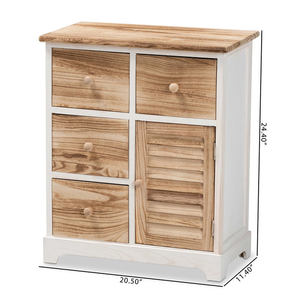 Rustic Transitional Two-Tone White and Oak Brown Finished Wood 4-Drawer Storage Unit