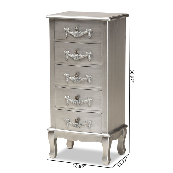 Classic and Traditional Brushed Silver Finished Wood 5-Drawer Chest