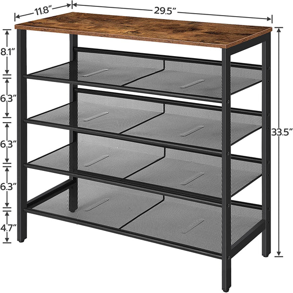 Shoe Rack, 5-Tier Shoe Storage Unit Flat & Slant Adjustable Shoe Organizer Shelf for 16 Pairs, for Entryway, Hallway, Closet, Dorm Room,