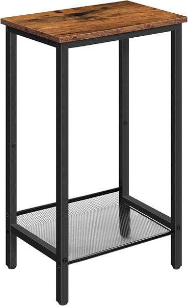 Tall Side Table, Industrial End Telephone Table with Adjustable Mesh Shelves, Small Entryway Table, Laptop Table for Office, Hallway, Living Room, Rustic Brown and Black