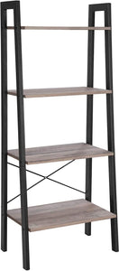 Ladder Shelf, 4-Tier Bookshelf, Storage Rack, Bookcase with Steel Frame, Grey and Black