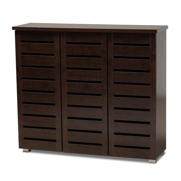 10-Shelves 3-Door Shoes Cabinet Entryway Storage 20-Pairs Organizer Dark Brown