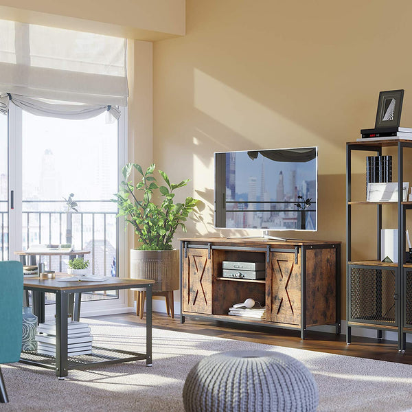 TV Stand with Sliding Barn Doors, TV Cabinet and Console with Adjustable Shelves