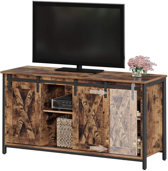 TV Stand with Sliding Barn Doors, TV Cabinet and Console with Adjustable Shelves