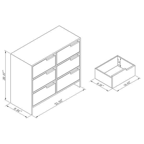 Modern and Contemporary Two-Tone White and Oak Brown Finished Wood 6-Drawer Storage Cabinet