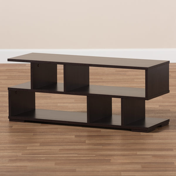 6 Shelves TV Stand Dark Brown Finished Wood Modern and Contemporary