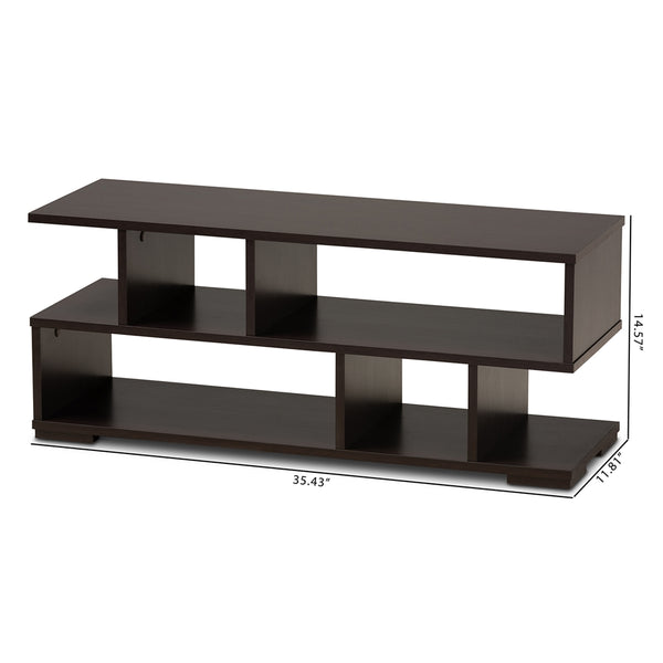 6 Shelves TV Stand Dark Brown Finished Wood Modern and Contemporary