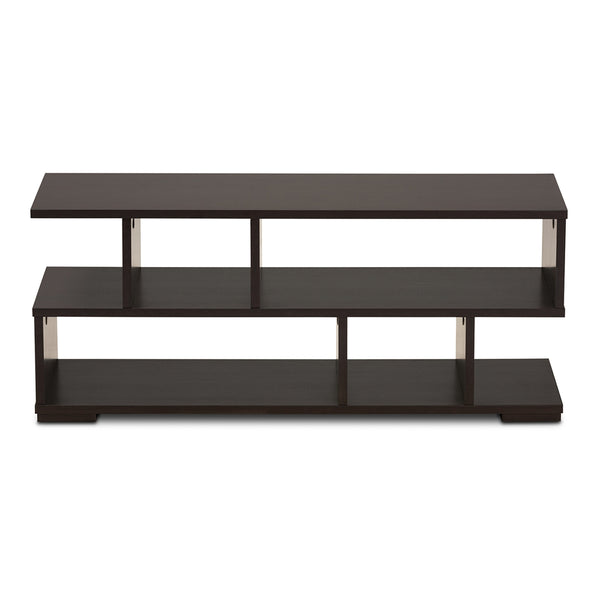 6 Shelves TV Stand Dark Brown Finished Wood Modern and Contemporary