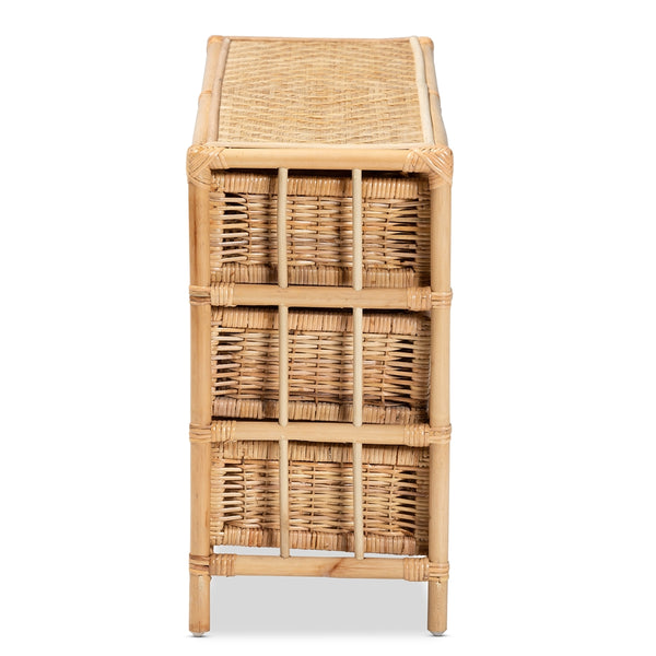 Modern Bohemian Natural Brown Rattan 6-Drawer Storage Cabinet