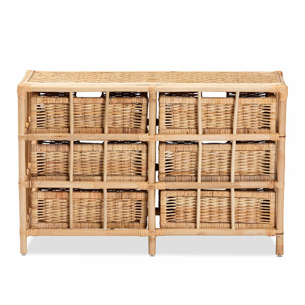 Modern Bohemian Natural Brown Rattan 6-Drawer Storage Cabinet