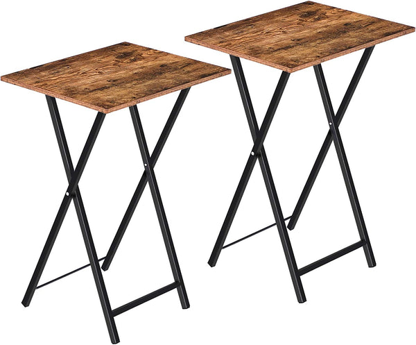 Folding TV Tray Tables, Set of 2 Side Table for Small Space, Industrial Snack Tables for Eating at Couch, Stable Metal Frame, Easy Assembly, Space Saving, Rustic Brown and Black