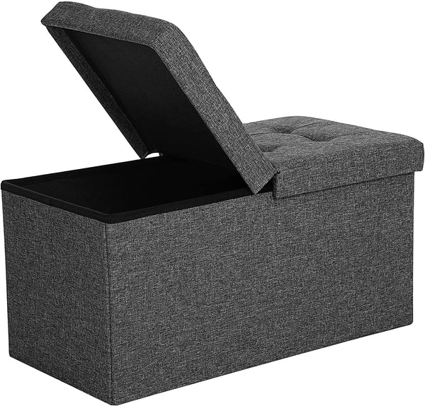 21.1-Gal Storage Ottoman Bench, Folding Storage Chest, Footstool with Flip-Up Lid, Padded Seat, Up to 660 lb, Dark Gray