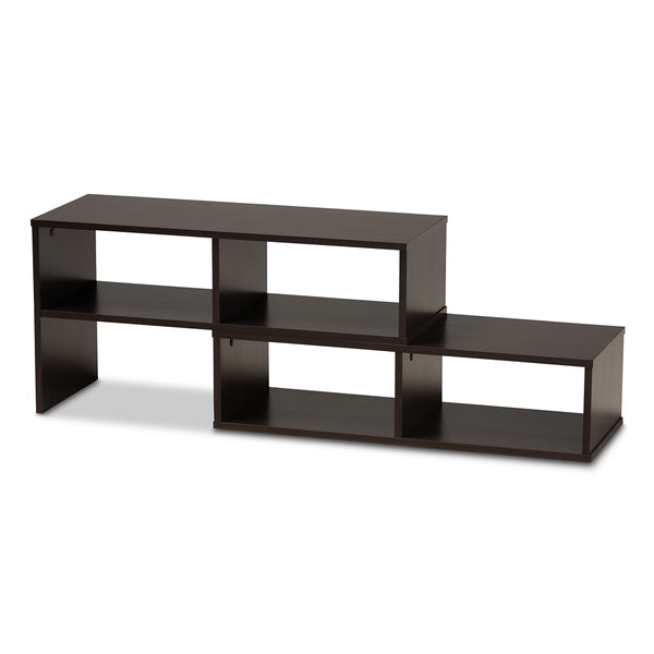 5 Shelves 2-Piece Wood TV Stand Modern and Contemporary Dark Brown Finished Adjustable