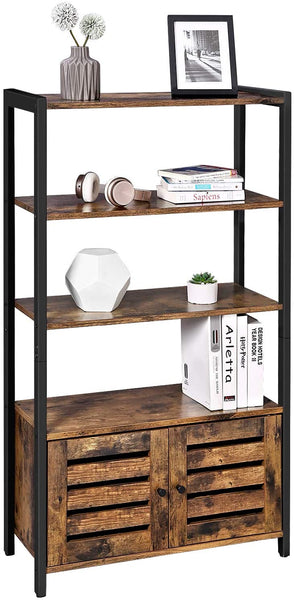 Industrial Storage Cabinet, Bookshelf, Cabinet with 3 Shelves and 2 Shutter Doors, Multifunctional