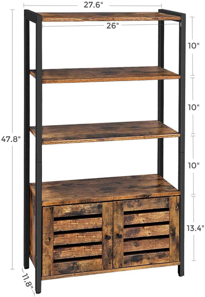 Industrial Storage Cabinet, Bookshelf, Cabinet with 3 Shelves and 2 Shutter Doors, Multifunctional