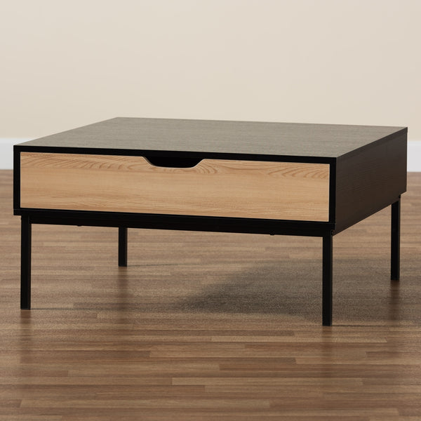 Haben Modern and Contemporary Two-Tone Oak Brown and Black Finished Wood Coffee Table