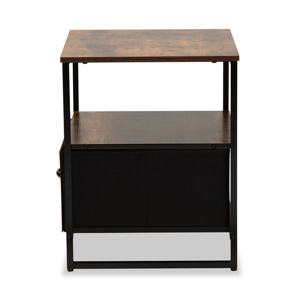 Hakan Modern Industrial Walnut Brown Finished Wood and Black Metal 1-Drawer Storage Cabinet