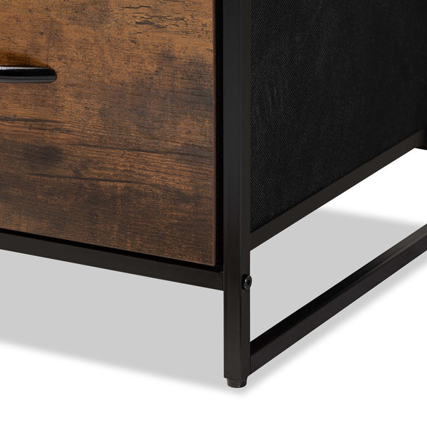 Hakan Modern Industrial Walnut Brown Finished Wood and Black Metal 3-Drawer Storage Cabinet