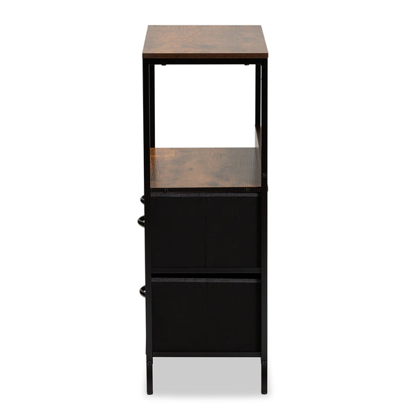 Hakan Modern Industrial Grey Fabric Upholstered and Walnut Brown Finished Wood 3-Drawer Storage Cabinet