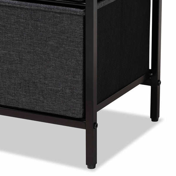 Hakan Modern Industrial Grey Fabric Upholstered and Walnut Brown Finished Wood 3-Drawer Storage Cabinet